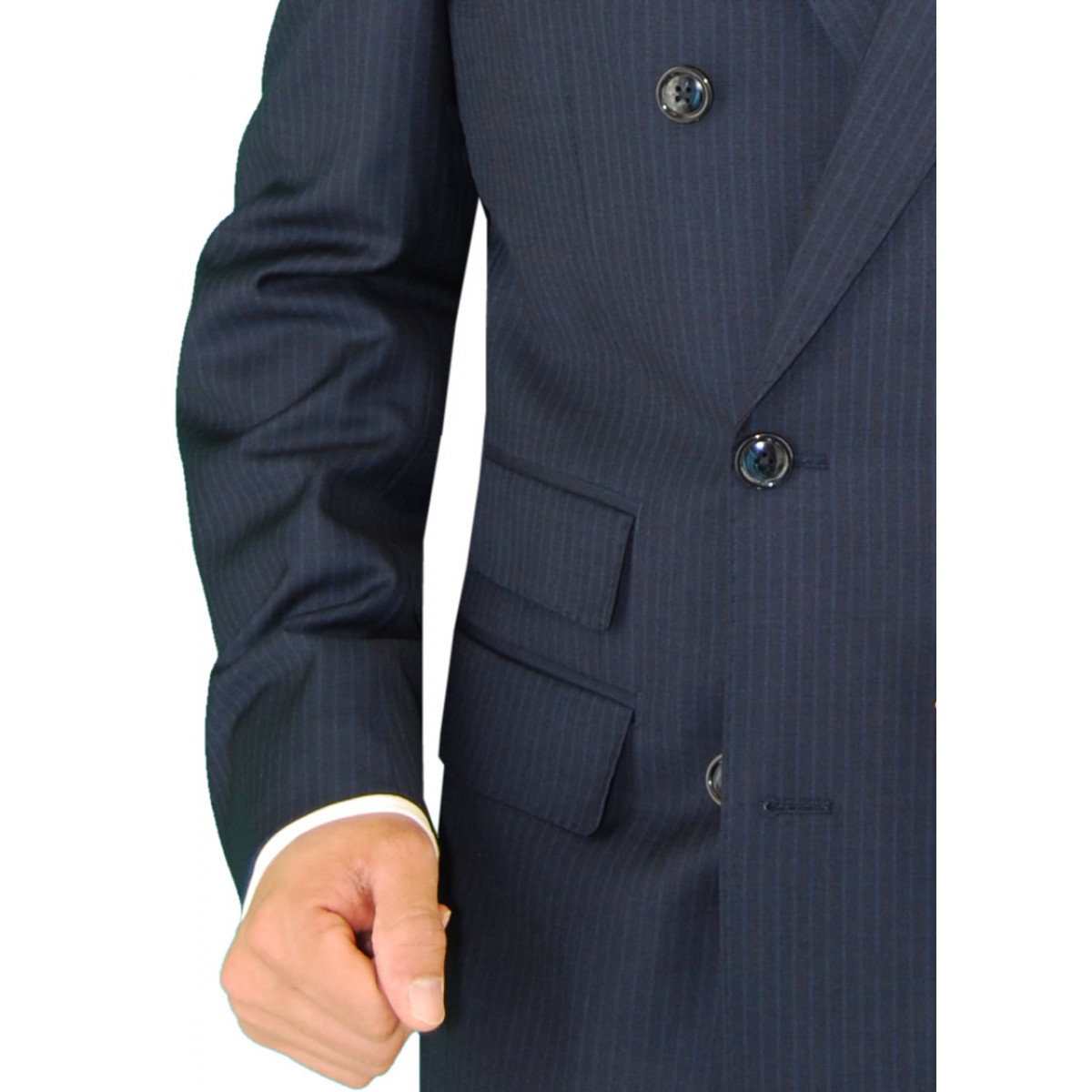 Double breasted suit with clearance ticket pocket