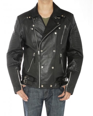 Mens Lambskin Leather Designer Moto Bike - Image1