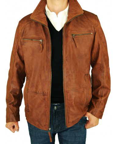 Mens Leather Double Collar Jacket Lucian - Image1