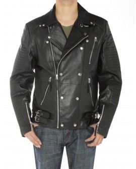 Mens Lambskin Leather Designer Moto Bike - Image1